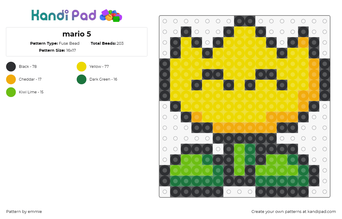 mario 5 - Fuse Bead Pattern by emmie on Kandi Pad - flower,mario,nintendo,cute,video game,yellow,green