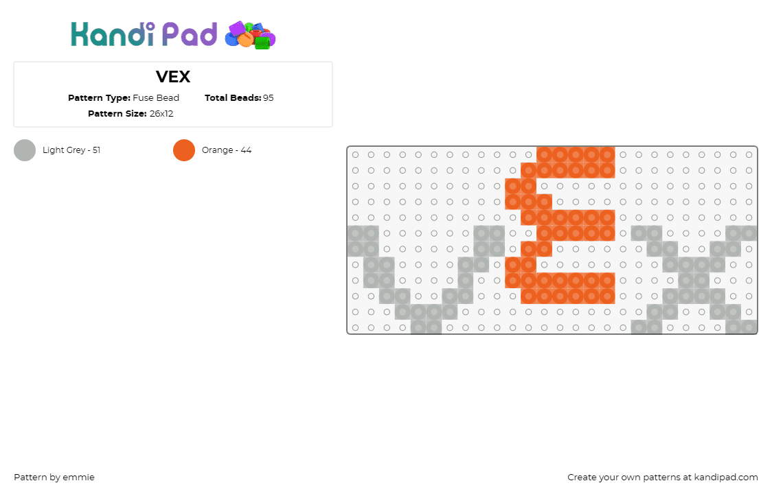 VEX - Fuse Bead Pattern by emmie on Kandi Pad - vex,logo,robotics,text,simple,gray,orange