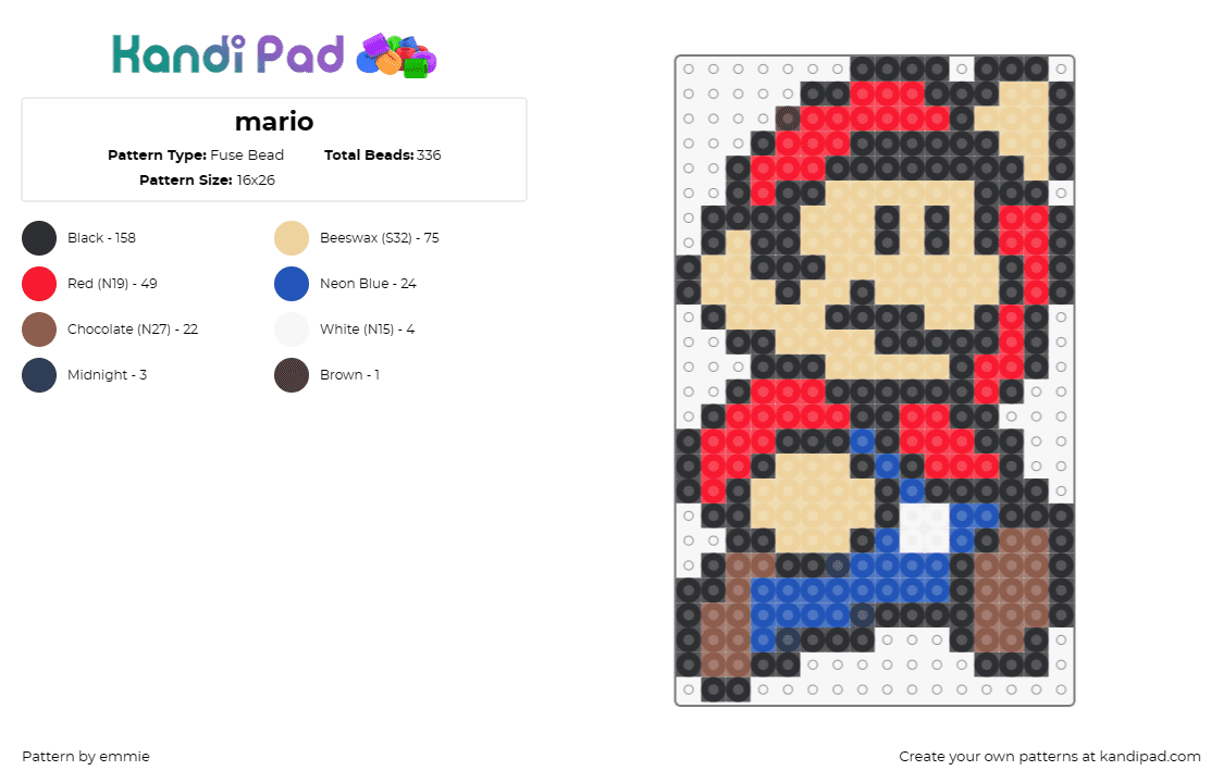 mario - Fuse Bead Pattern by emmie on Kandi Pad - mario,nintendo,jump,character,video game,classic,red,blue,tan