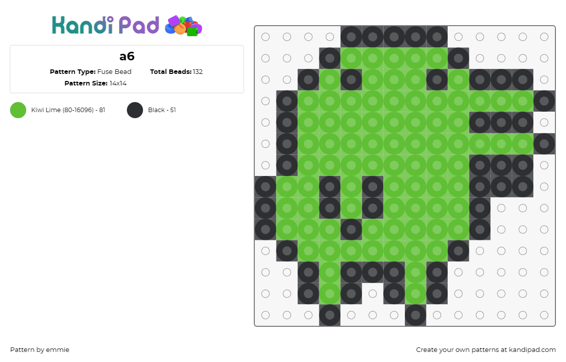 a6 - Fuse Bead Pattern by emmie on Kandi Pad - kuchipatchi,tamagotchi,character,cute,silly,simple,green