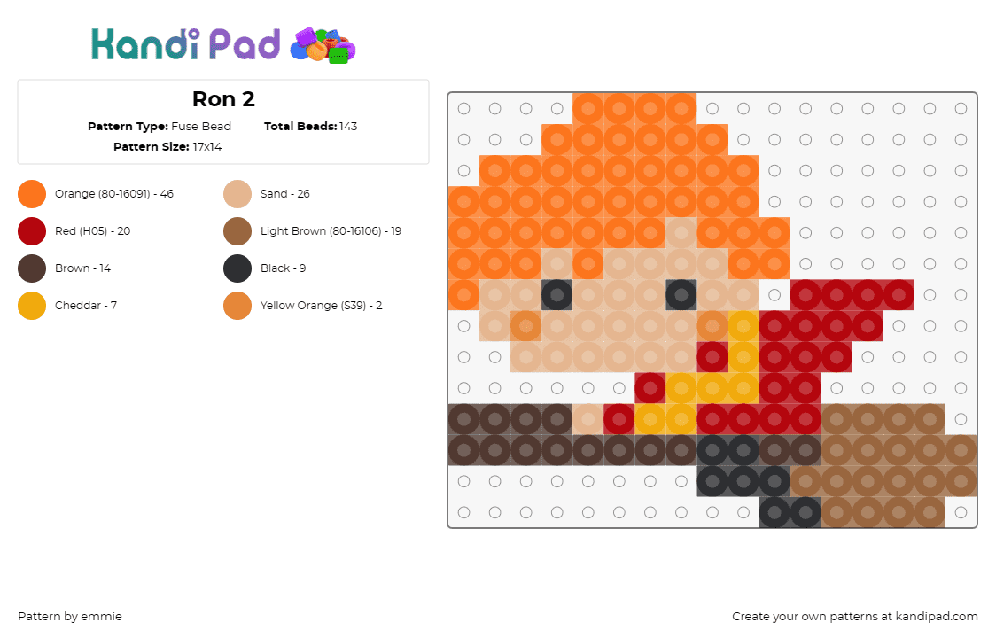 Ron 2 - Fuse Bead Pattern by emmie on Kandi Pad - ron weasley,harry potter,wizard,character,chibi,book,story,movie,broom,orange,ta