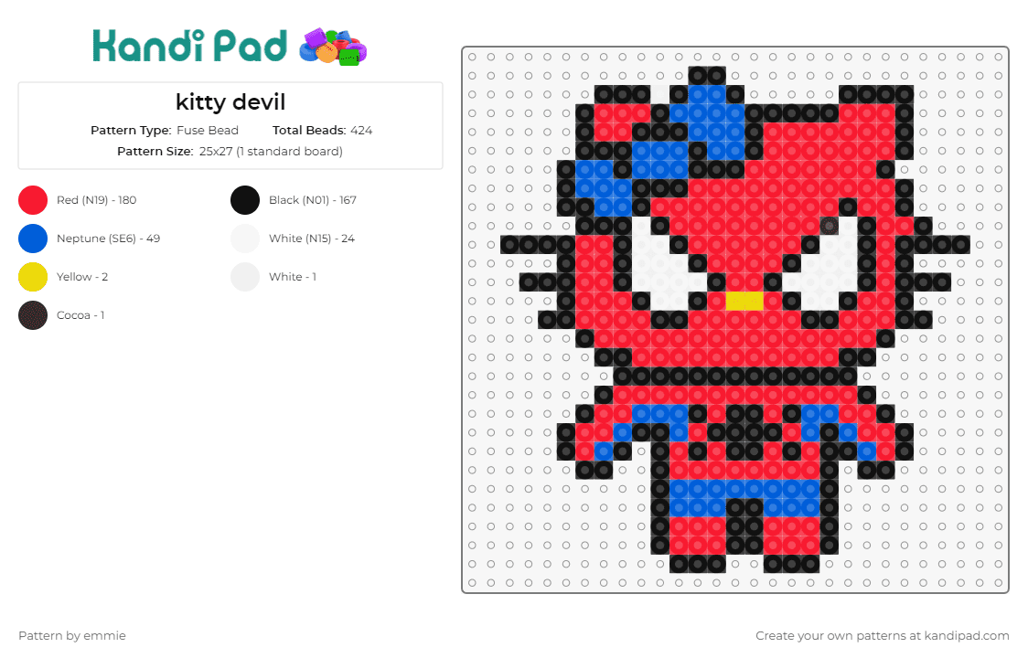 kitty devil - Fuse Bead Pattern by emmie on Kandi Pad - spiderman,hello kitty,costume,mashup,sanrio,marvel,comic,superhero,kawaii,character,red,blue