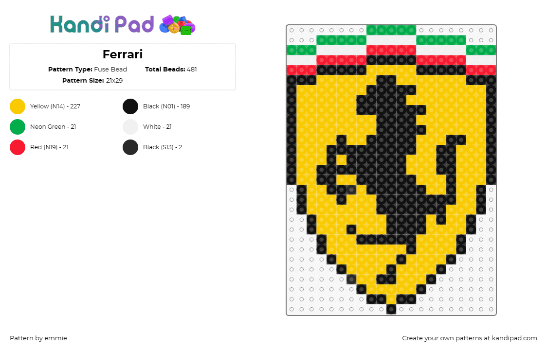 Ferrari - Fuse Bead Pattern by emmie on Kandi Pad - ferrari,car,logo,automobile,shield,emblem,crest,horse,gold,black