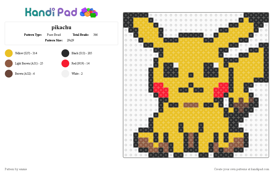 pikachu - Fuse Bead Pattern by emmie on Kandi Pad - yellow