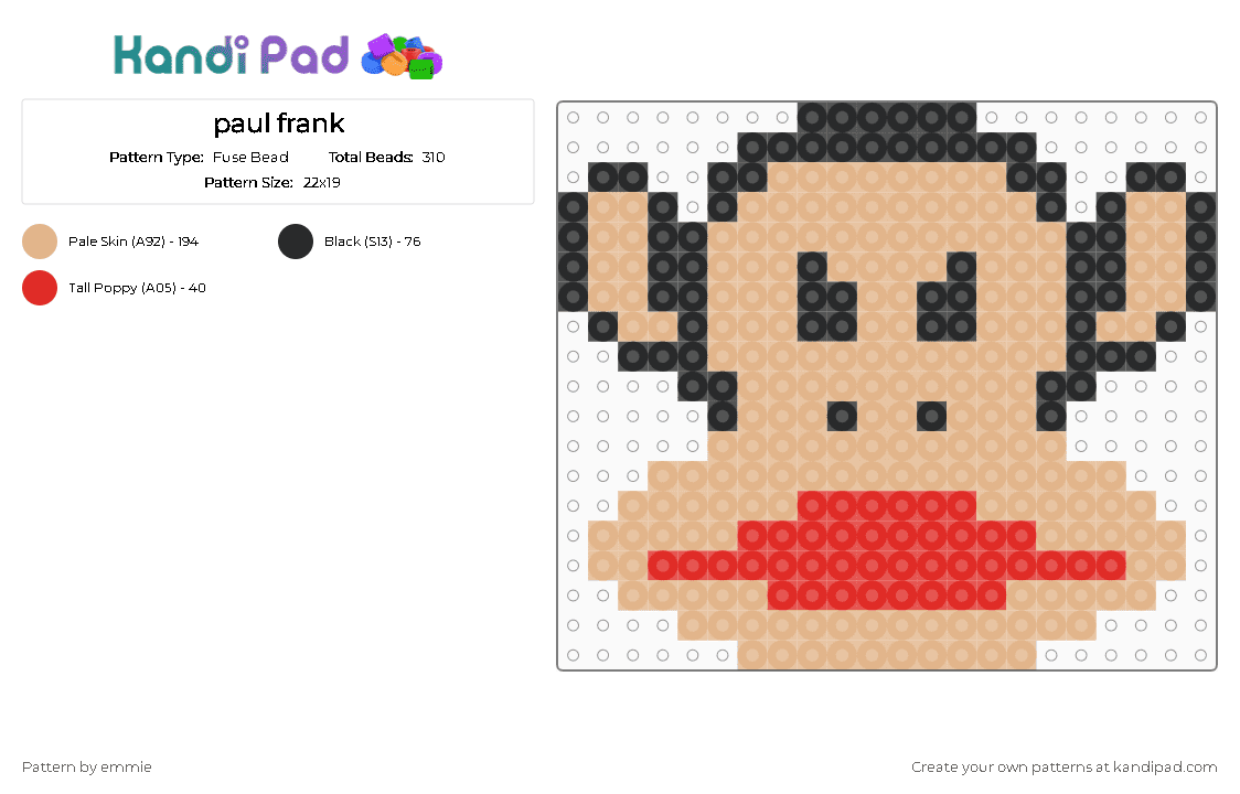 paul frank - Fuse Bead Pattern by emmie on Kandi Pad - beige