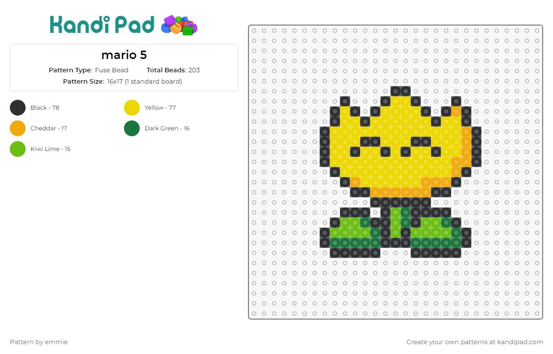 mario 5 - Fuse Bead Pattern by emmie on Kandi Pad - flower,mario,nintendo,cute,video game,yellow,green