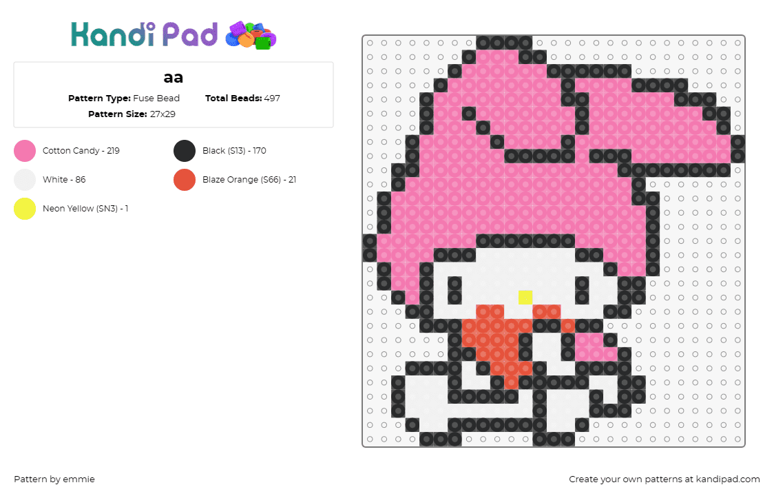 aa - Fuse Bead Pattern by emmie on Kandi Pad - my melody,sanrio,character,cute,heart,pink,white