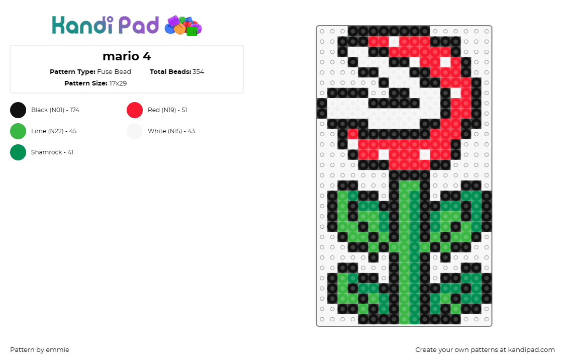 mario 4 - Fuse Bead Pattern by emmie on Kandi Pad - piranha plant,mario,nintendo,video game,classic,red,green,white