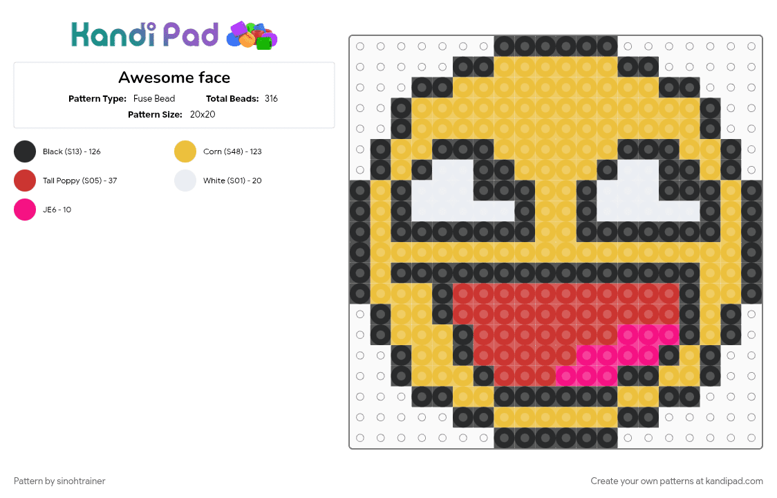 Awesome face - Fuse Bead Pattern by sinohtrainer on Kandi Pad - yellow