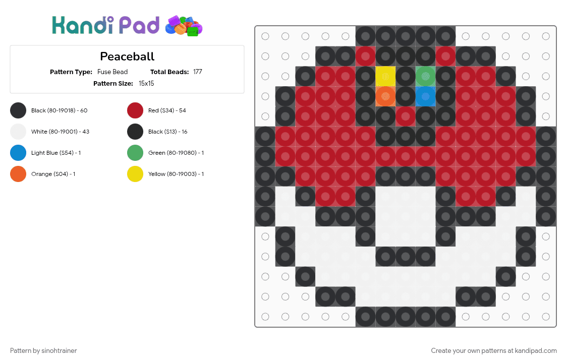 Peaceball - Fuse Bead Pattern by sinohtrainer on Kandi Pad - red, white
