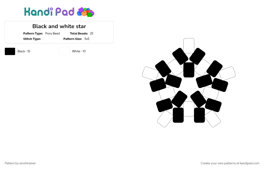 Black and white star - Pony Bead Pattern by sinohtrainer on Kandi Pad - black, white