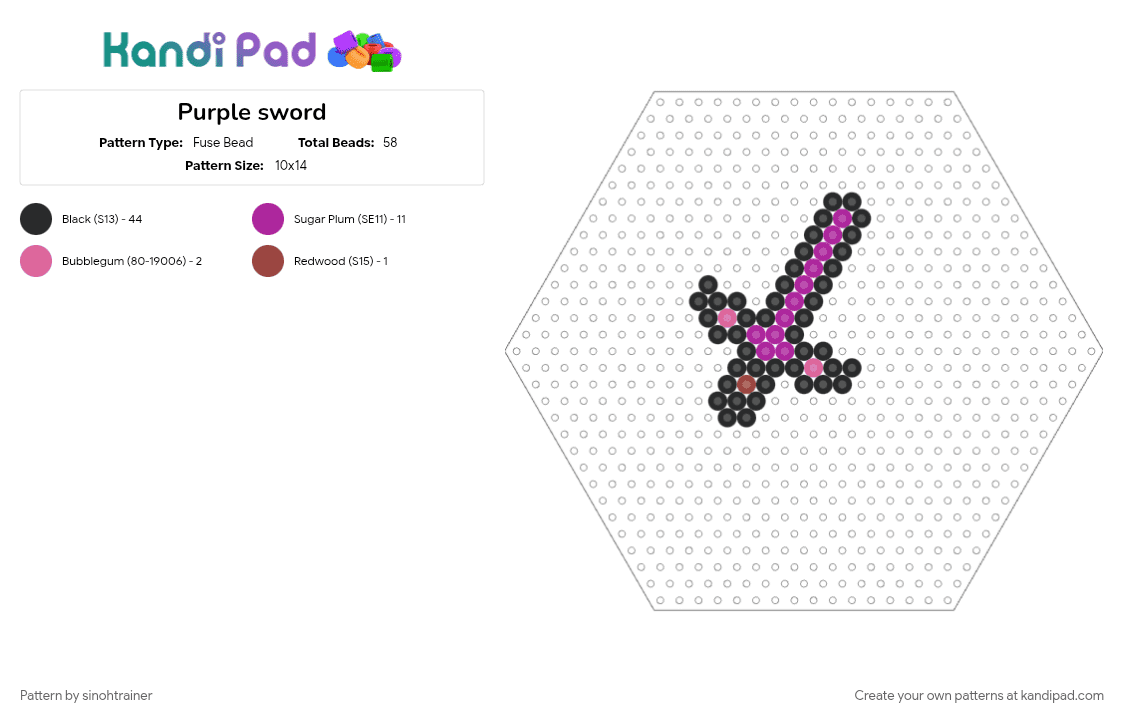 Purple sword - Fuse Bead Pattern by sinohtrainer on Kandi Pad - black, pink