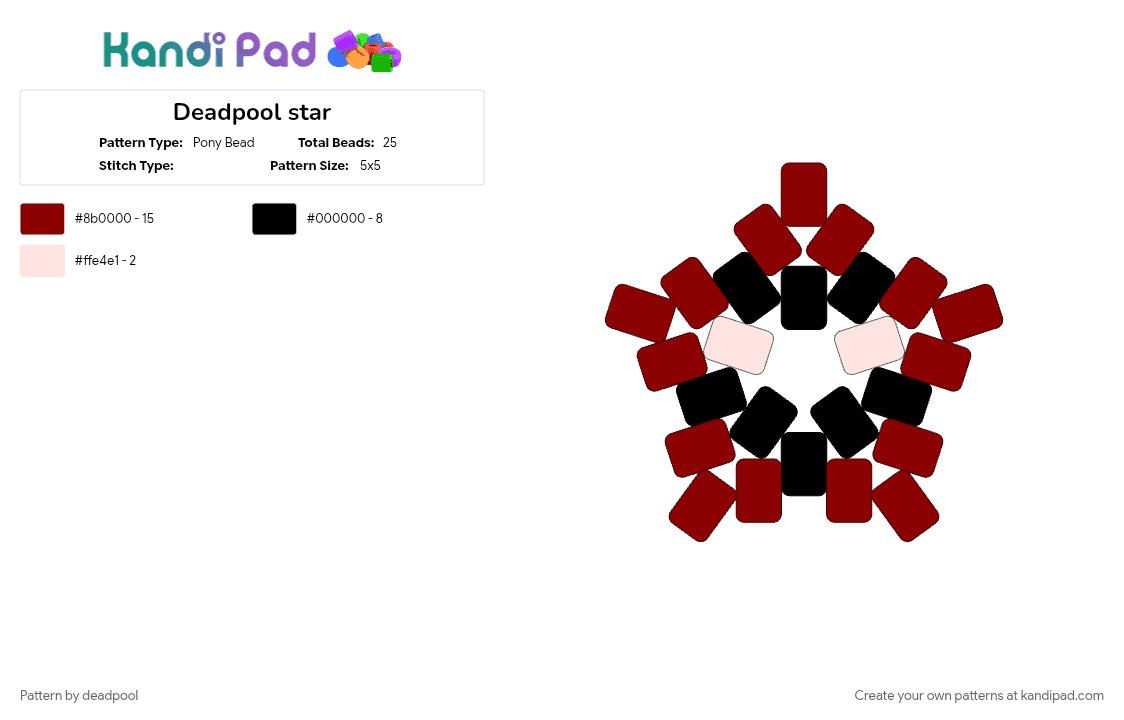 Deadpool star - Pony Bead Pattern by deadpool on Kandi Pad - deapool, red, star