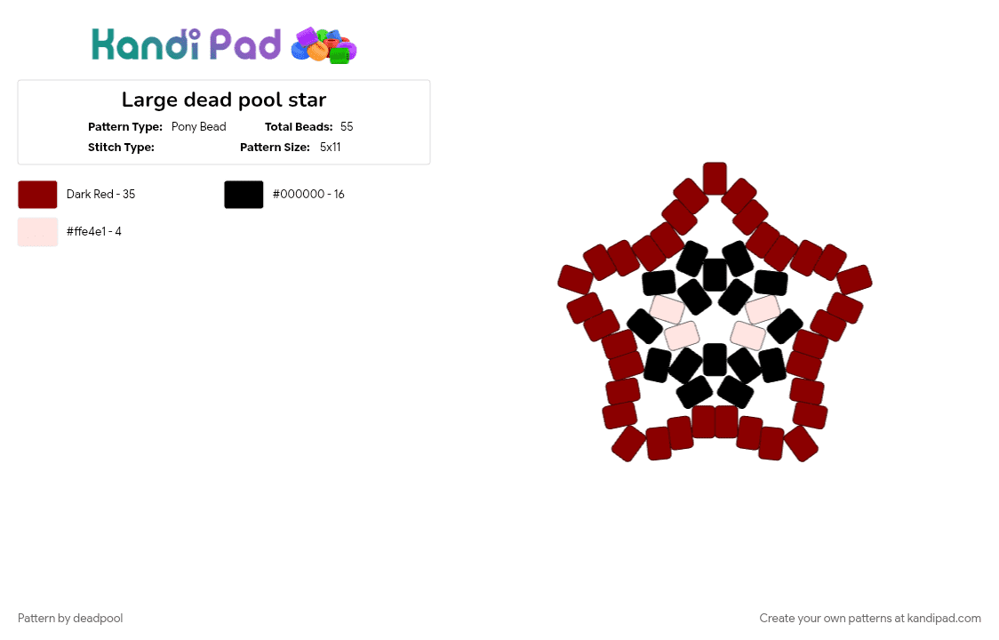 Large dead pool star - Pony Bead Pattern by deadpool on Kandi Pad - red