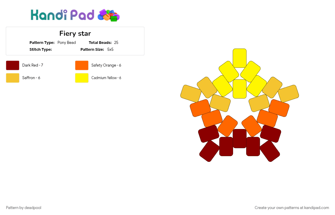 Fiery star - Pony Bead Pattern by deadpool on Kandi Pad - cotdfiery, yellow