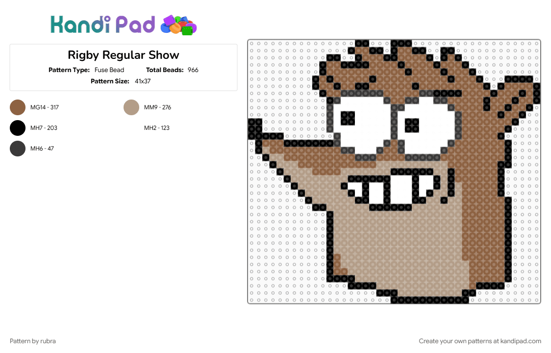Rigby Regular Show - Fuse Bead Pattern by rubra on Kandi Pad - beige, tan