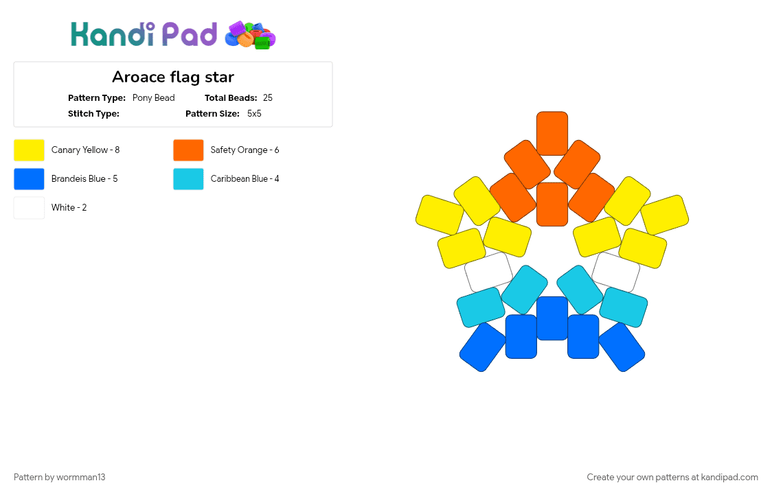Aroace flag star - Pony Bead Pattern by wormman13 on Kandi Pad - aroace, orange, pride, pride flags, pride star, pridemonth, queer, star, yellow