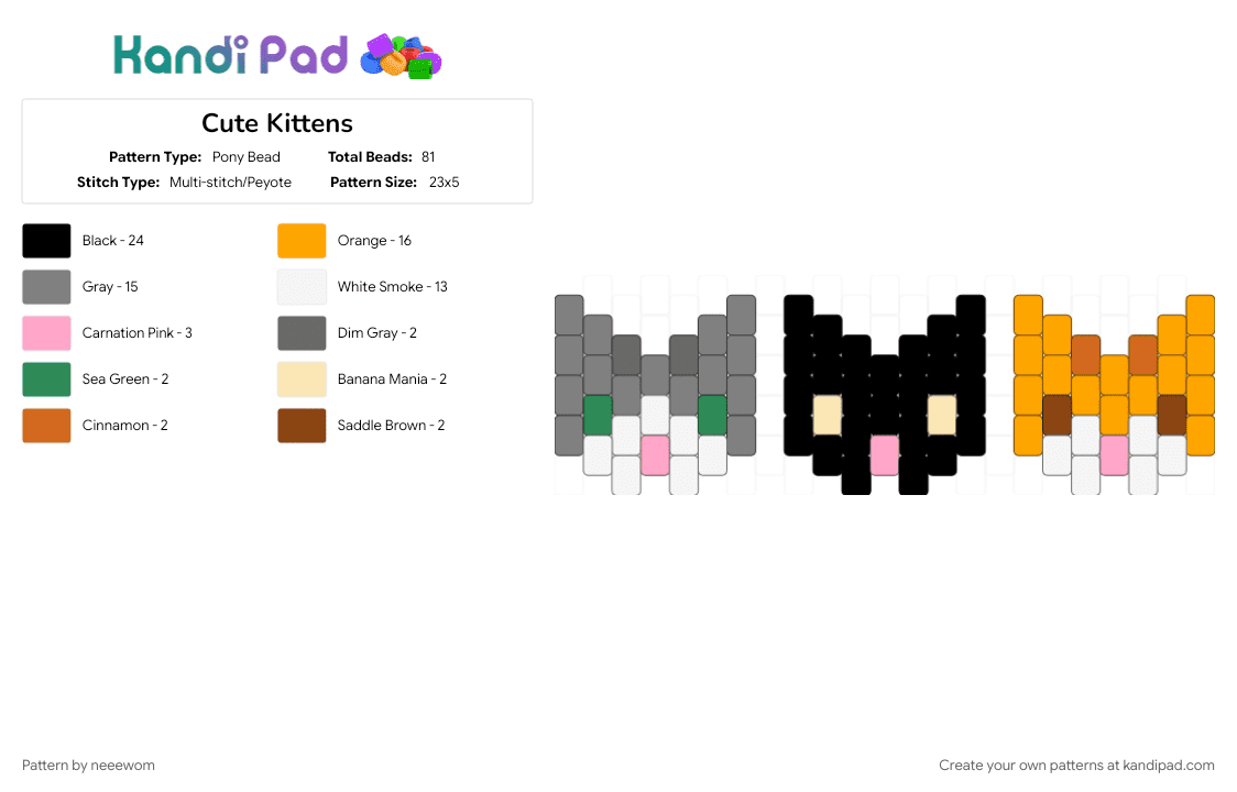 Cute Kittens - Pony Bead Pattern by neeewom on Kandi Pad - gray, orange