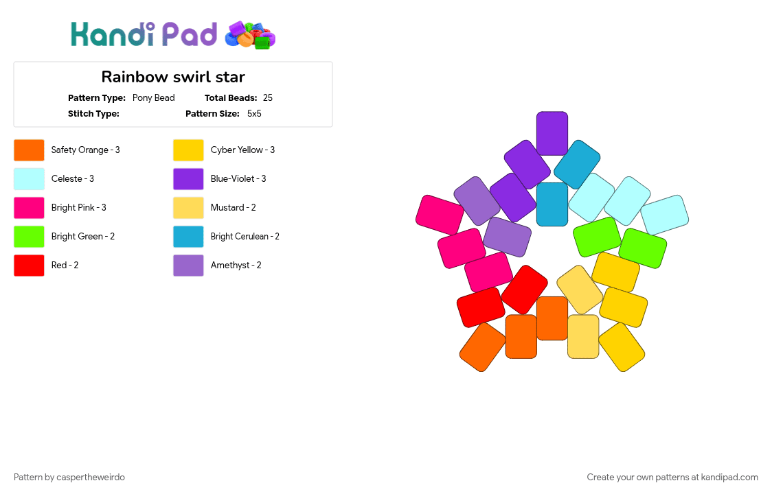 Rainbow swirl star - Pony Bead Pattern by caspertheweirdo on Kandi Pad - light blue, purple, yellow