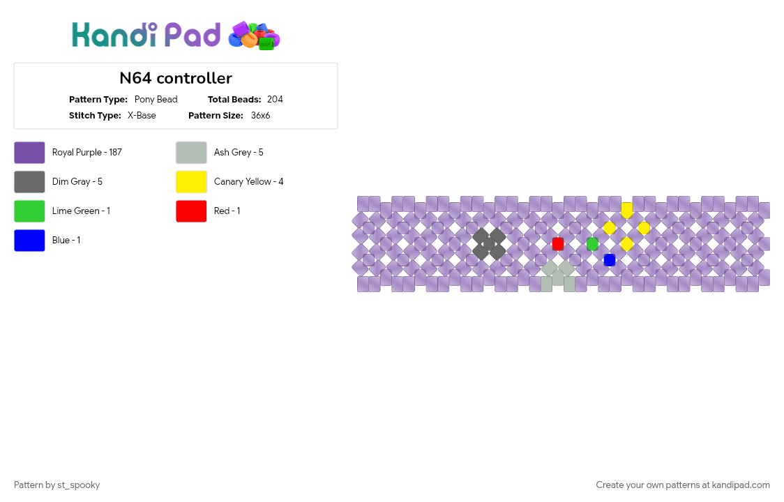 N64 controller - Pony Bead Pattern by st_spooky on Kandi Pad - gaming, n64, purple