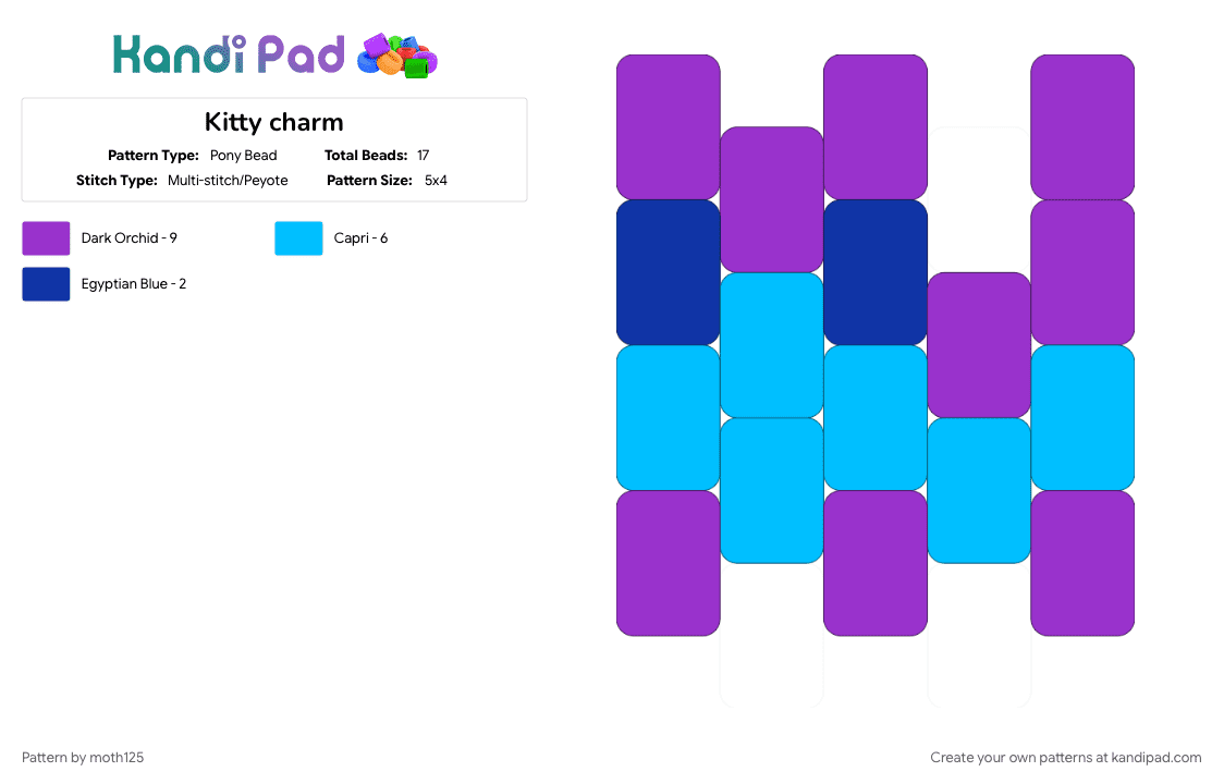 Kitty charm - Pony Bead Pattern by moth125 on Kandi Pad - cat, light blue, purple