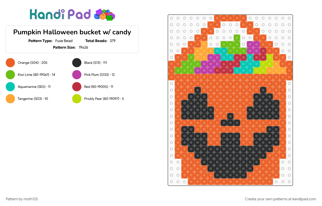 Pumpkin Halloween bucket w/ candy - Fuse Bead Pattern by moth125 on Kandi Pad - charm, colorful, cute, halloween, orange, pumpkin