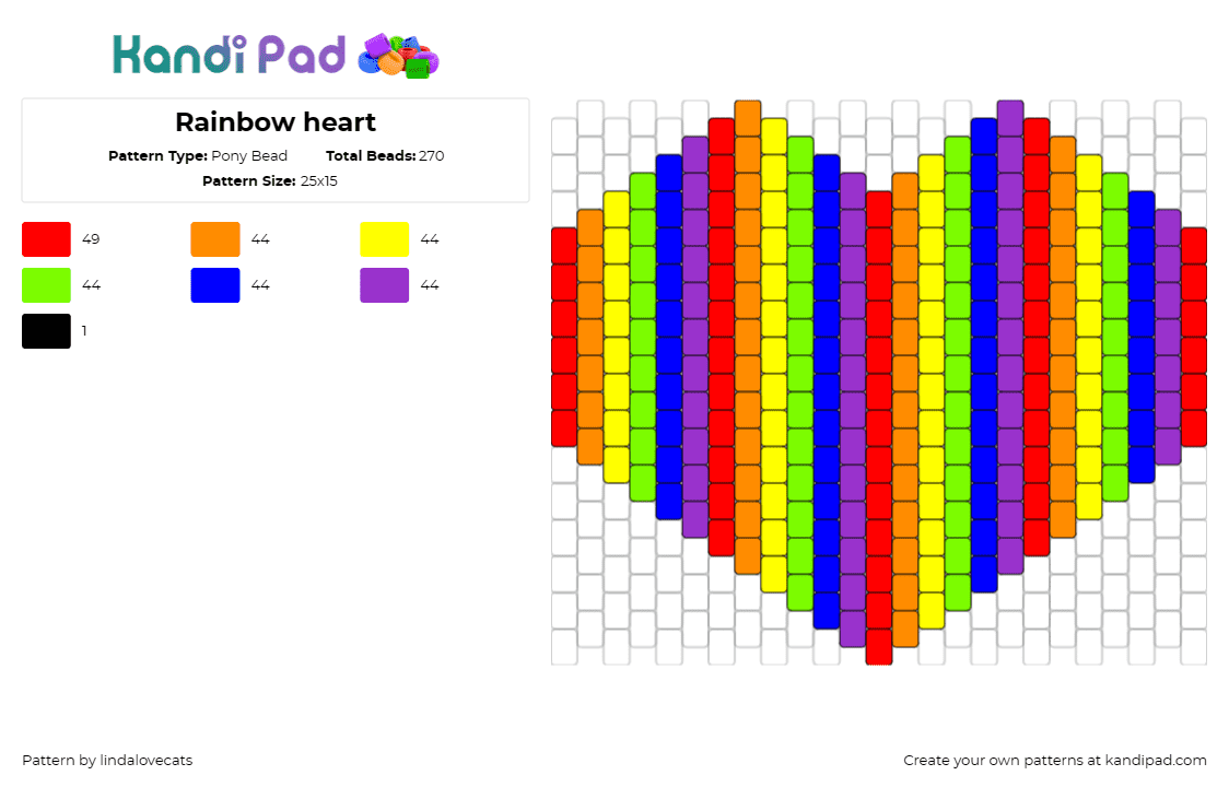 Rainbow heart - Pony Bead Pattern by lindalovecats on Kandi Pad - heart,vertical,stripes,rainbow,colorful,geometric,love