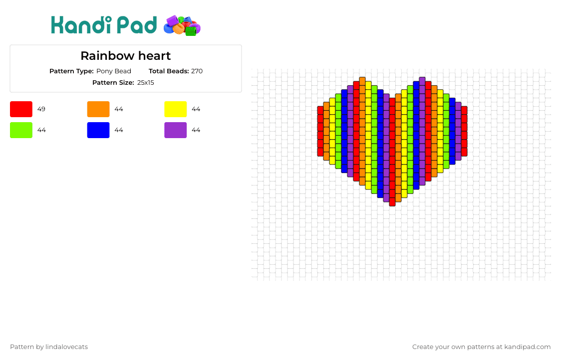Rainbow heart - Pony Bead Pattern by lindalovecats on Kandi Pad - heart,vertical,stripes,rainbow,colorful,geometric,love