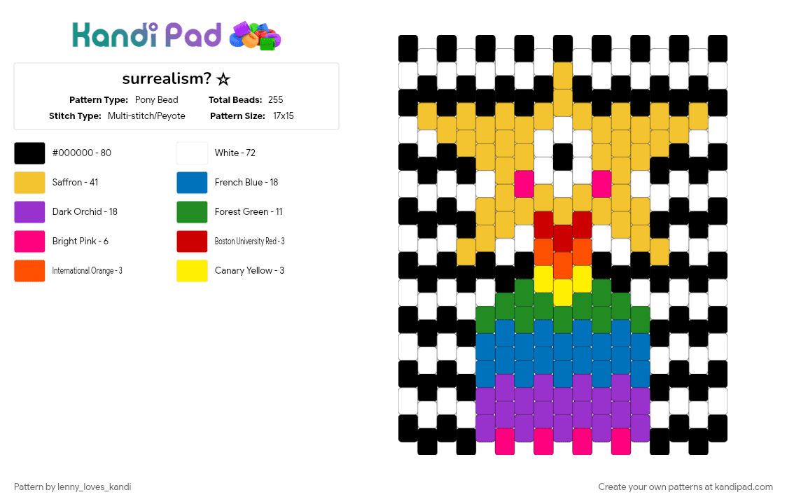 surrealism? ☆ - Pony Bead Pattern by lenny_loves_kandi on Kandi Pad - blue, cotdsurrealism, purple, star, weirdcore, white, yellow