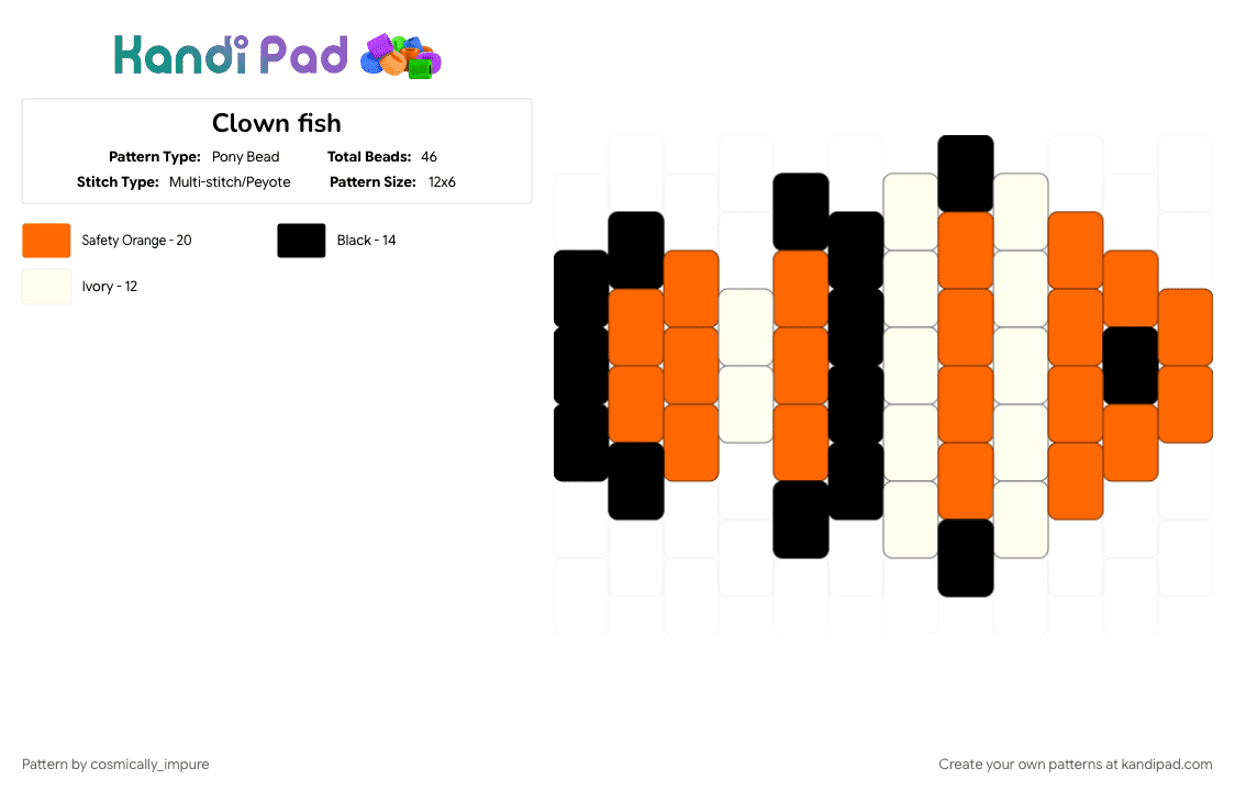 Clown fish - Pony Bead Pattern by cosmically_impure on Kandi Pad - orange, white