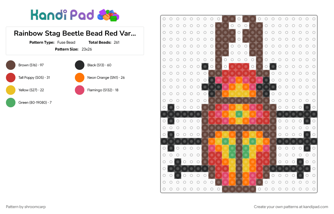 Rainbow Stag Beetle Bead Red Variation - Fuse Bead Pattern by shroomcarp on Kandi Pad - brown, red