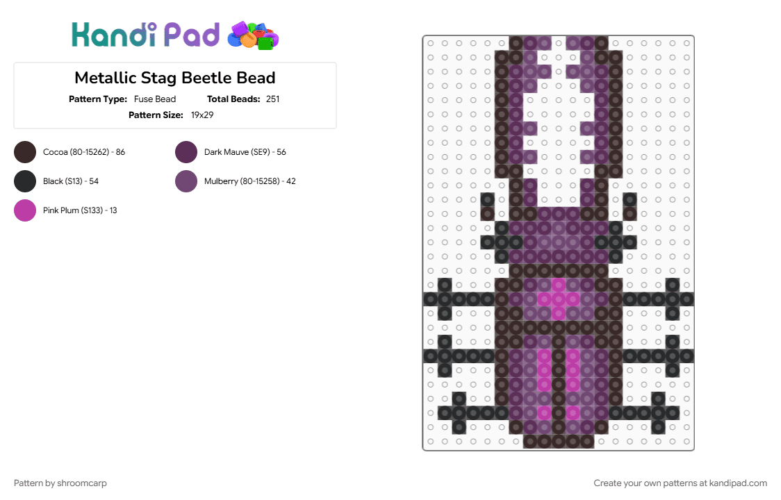 Metallic Stag Beetle Bead - Fuse Bead Pattern by shroomcarp on Kandi Pad - brown, pink