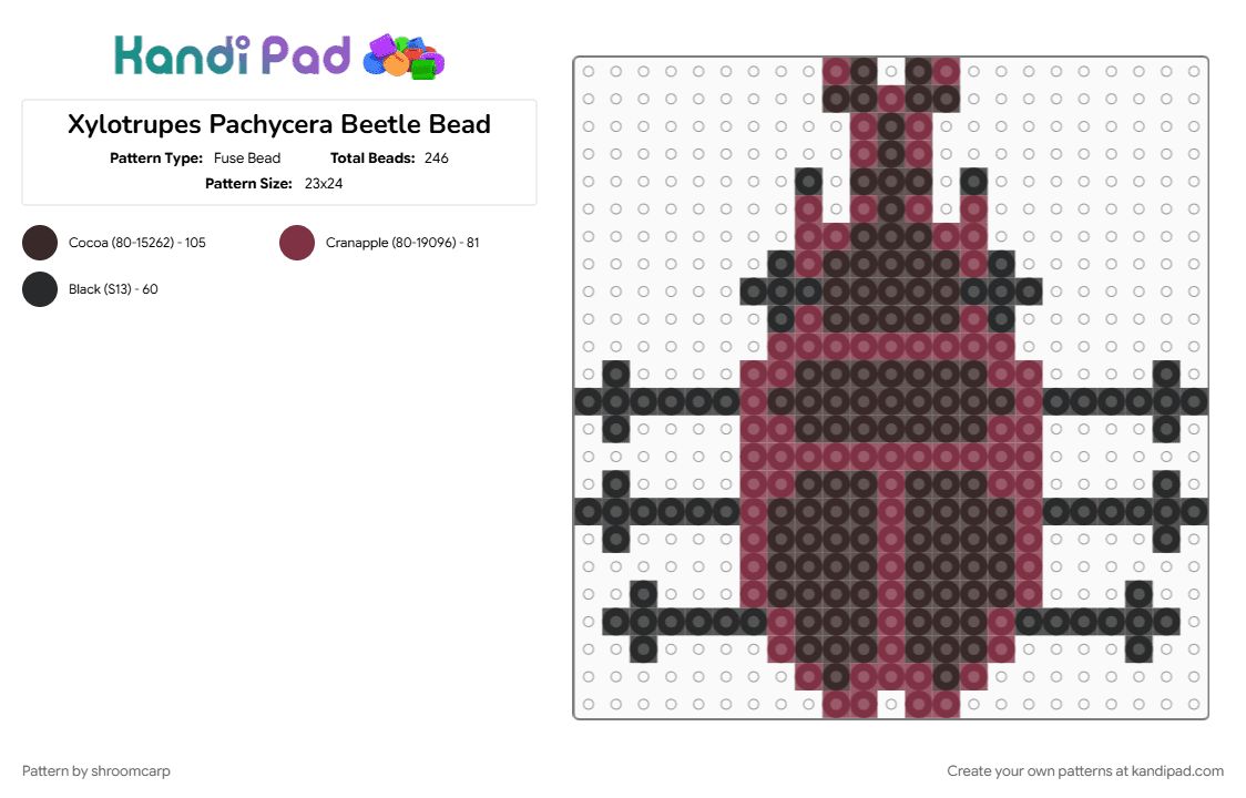 Xylotrupes Pachycera Beetle Bead - Fuse Bead Pattern by shroomcarp on Kandi Pad - brown