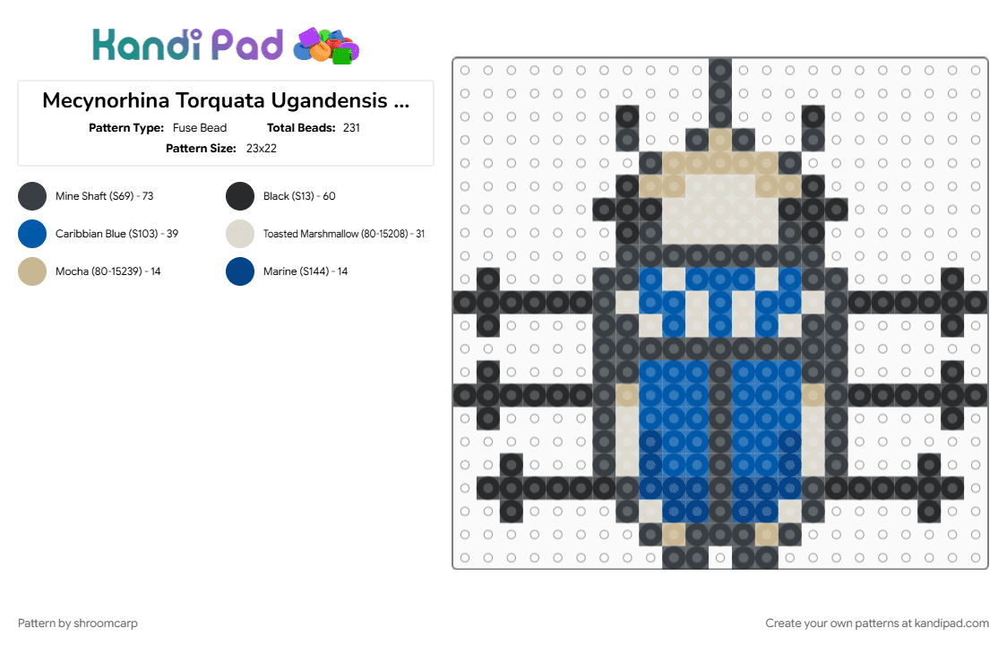 Mecynorhina Torquata Ugandensis Beetle Bead Blue Variation - Fuse Bead Pattern by shroomcarp on Kandi Pad - beige, blue