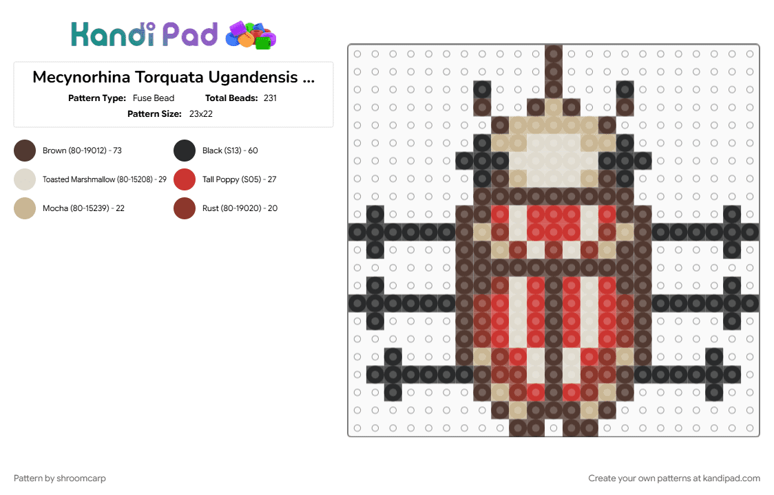 Mecynorhina Torquata Ugandensis Beetle Bead Red Variation - Fuse Bead Pattern by shroomcarp on Kandi Pad - brown