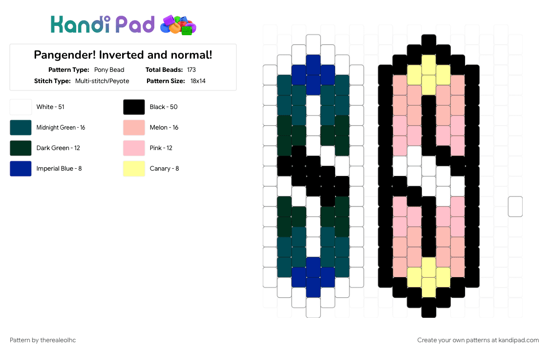 Pangender! Inverted and normal! - Pony Bead Pattern by therealeolhc on Kandi Pad - beige, blue, discrete flag, inverted, inverted colors, pangender, pink, pride, pride flag, white
