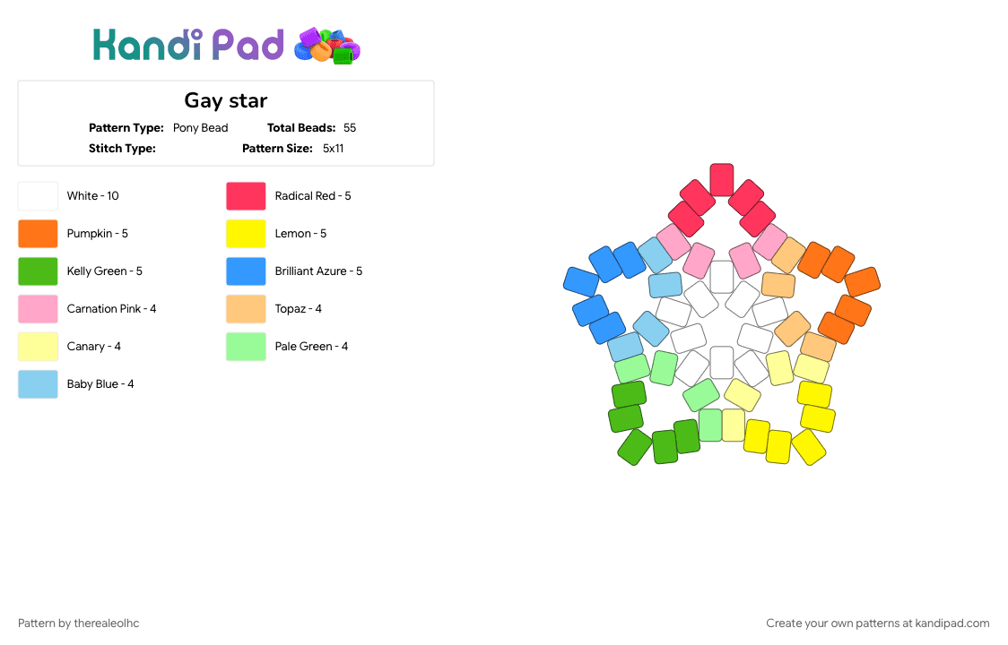 Gay star - Pony Bead Pattern by therealeolhc on Kandi Pad - light blue, orange, yellow