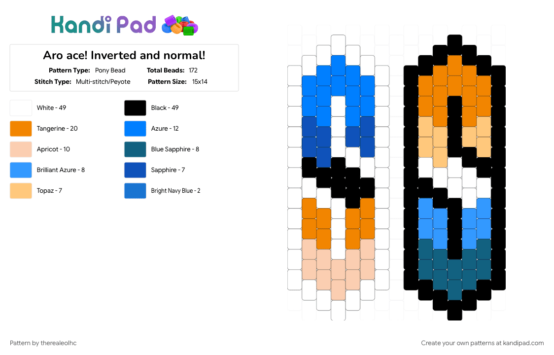 Aro ace! Inverted and normal! - Pony Bead Pattern by therealeolhc on Kandi Pad - aroace, blue, discrete flag, inverted, inverted colors, orange, pride, pride flag