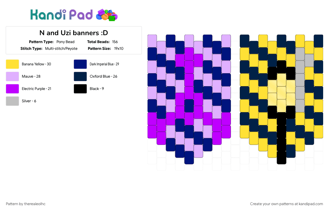 N and Uzi banners :D - Pony Bead Pattern by therealeolhc on Kandi Pad - banner, murder drones, n, nuzi, pink, purple, sdn, serial designation n, uzi, yellow