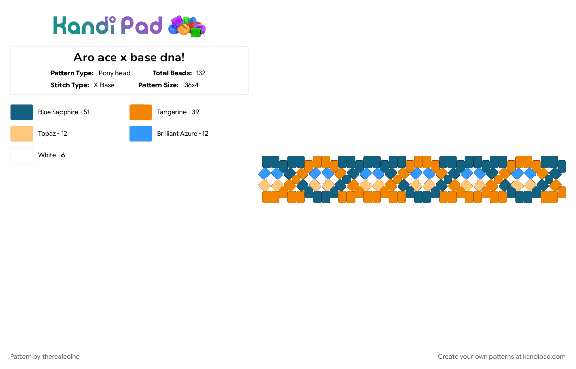 Aro ace x base dna! - Pony Bead Pattern by therealeolhc on Kandi Pad - aroace, blue, dna, dna cuff, orange, x base, xbase