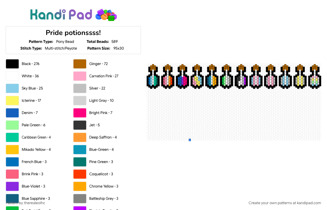 Pride potionssss! - Pony Bead Pattern by therealeolhc on Kandi Pad - asexual, bisexual, black, colorful, cotdpotions, gay, lesbian, pansexual, pink, pride, tan, transgender, yellow