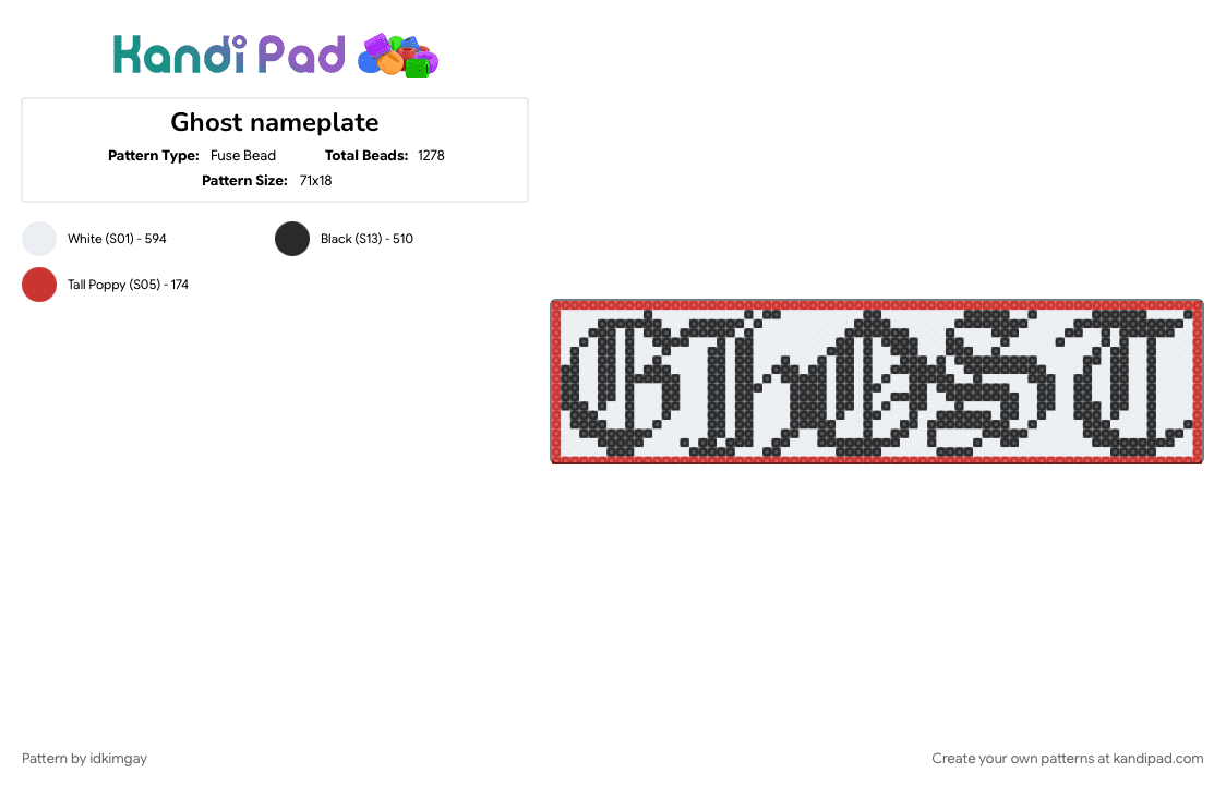 Ghost nameplate - Fuse Bead Pattern by idkimgay on Kandi Pad - white