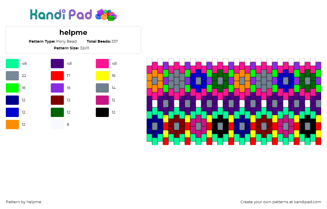 helpme - Pony Bead Pattern by helpme on Kandi Pad - flowers,colorful,bright,cuff