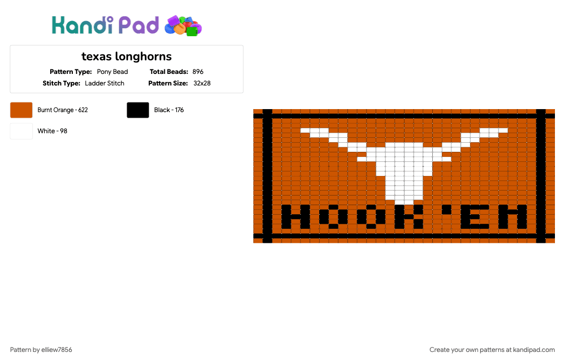 texas longhorns - Pony Bead Pattern by elliew7856 on Kandi Pad - red
