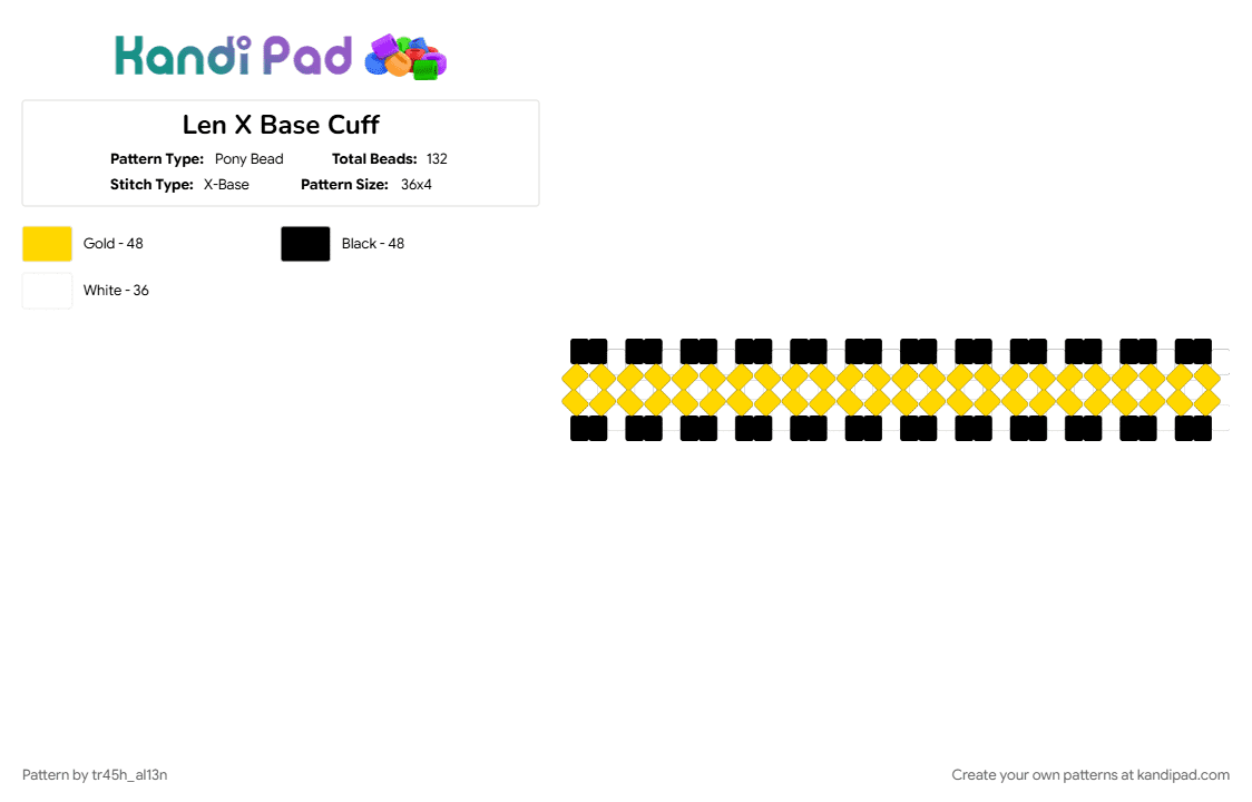 Len X Base Cuff - Pony Bead Pattern by tr45h_al13n on Kandi Pad - kagamine len, len, vocaloid, white, xbase, yellow