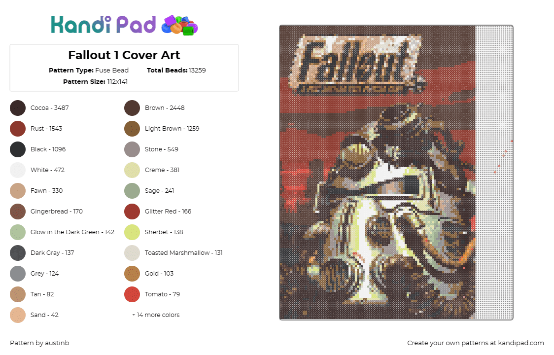 Fallout 1 Cover Art - Fuse Bead Pattern by austinb on Kandi Pad - fallout,video game,poster