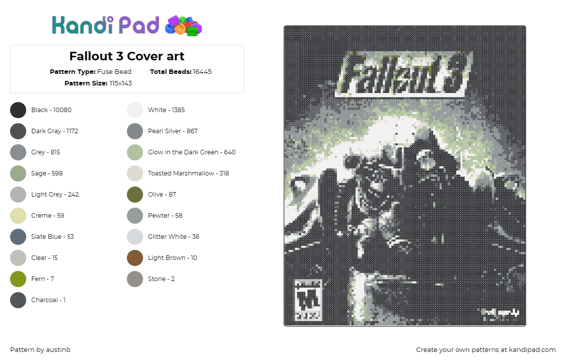 Fallout 3 Cover art - Fuse Bead Pattern by austinb on Kandi Pad - fallout,video game