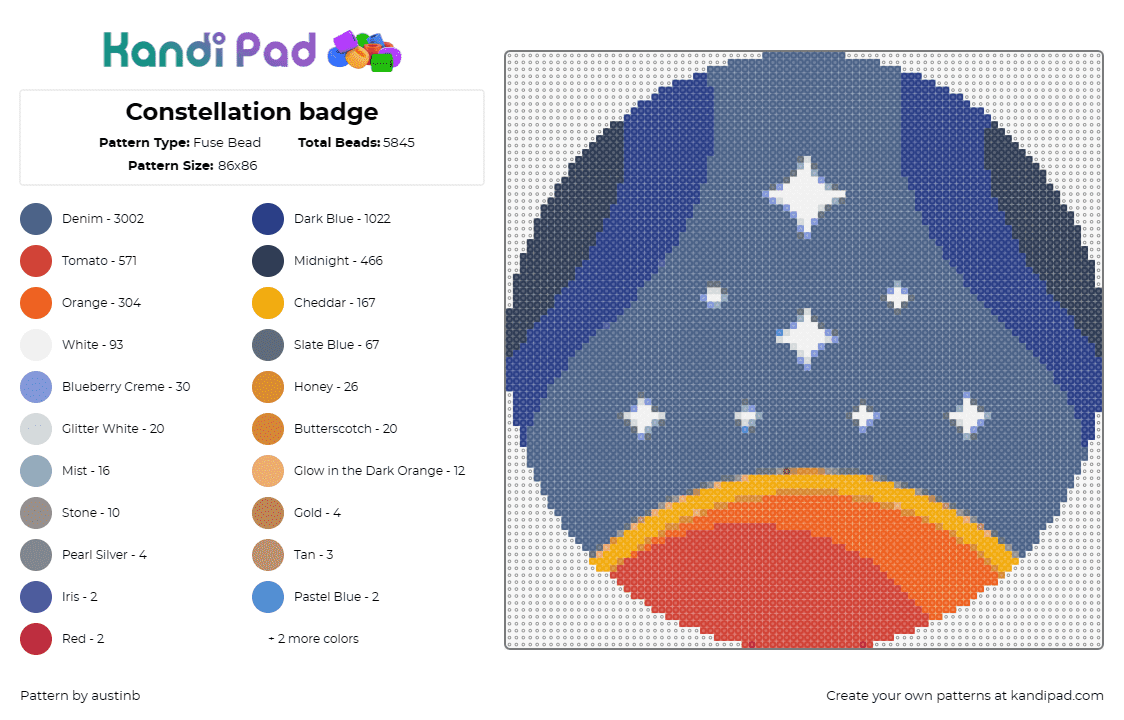 Constellation badge - Fuse Bead Pattern by austinb on Kandi Pad - constellation,starfield,logo,badge,video game,space,stars,orange,blue,white