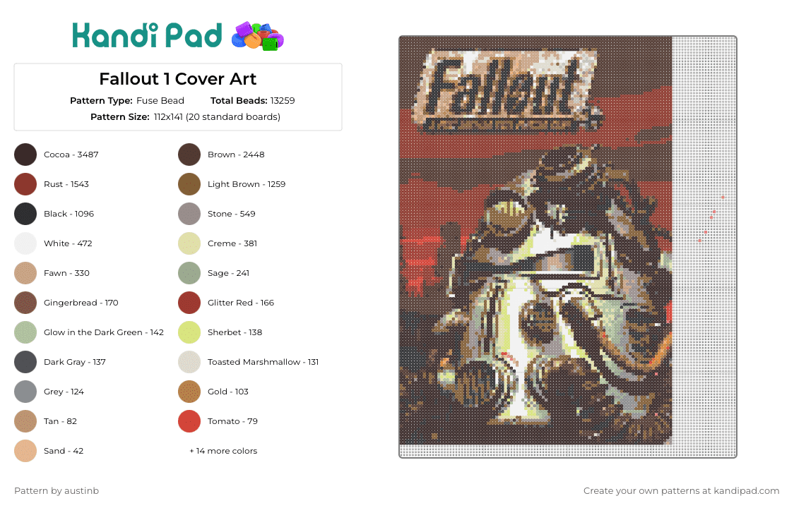 Fallout 1 Cover Art - Fuse Bead Pattern by austinb on Kandi Pad - fallout,video game,poster