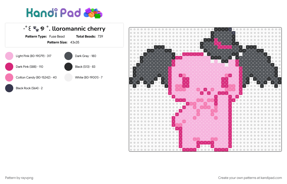 ‧˚꒰🐾୭ ˚. lloromannic cherry - Fuse Bead Pattern by rayvpng on Kandi Pad - cherry, lloromannic, pink, sanrio